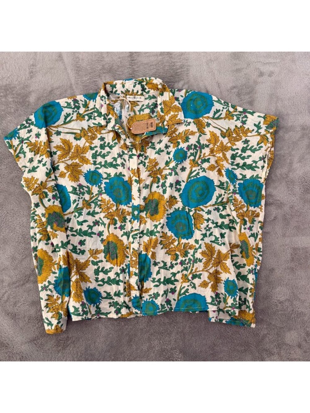 NWT Natural Life Kelly Floral Button Up OS 100% Cotton Top Blouse Boho Festival
